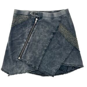 Free People XS Charcoal Mini Skirt Asymmetrical Zipper Lace Boho Grunge Style